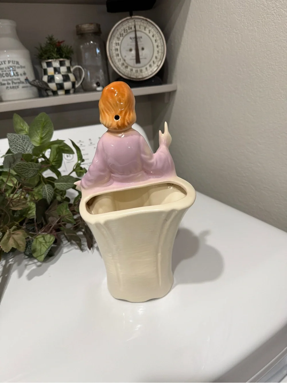 ❤️sold1950s Lady Head Vase Planter – Pink & Lilac Ceramic with Gold Accents - Picture 11 of 14